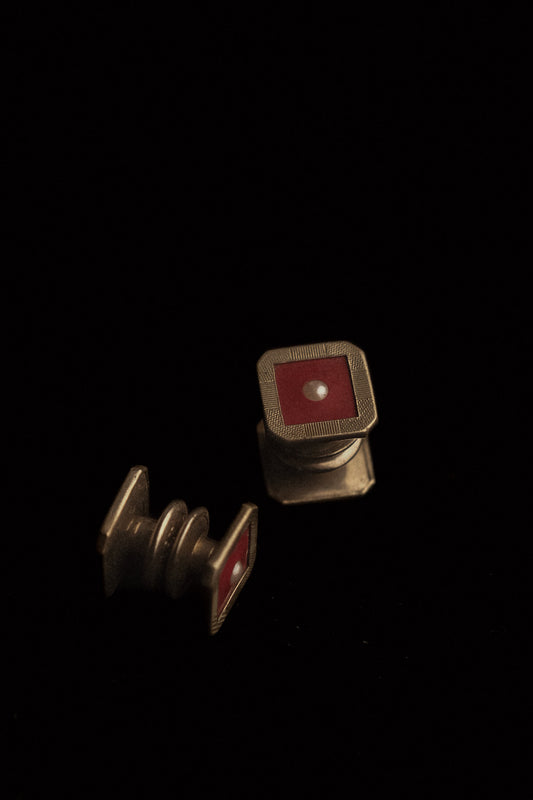 Original 1920's Red Faced Snap Cufflinks By Baer & Wilde