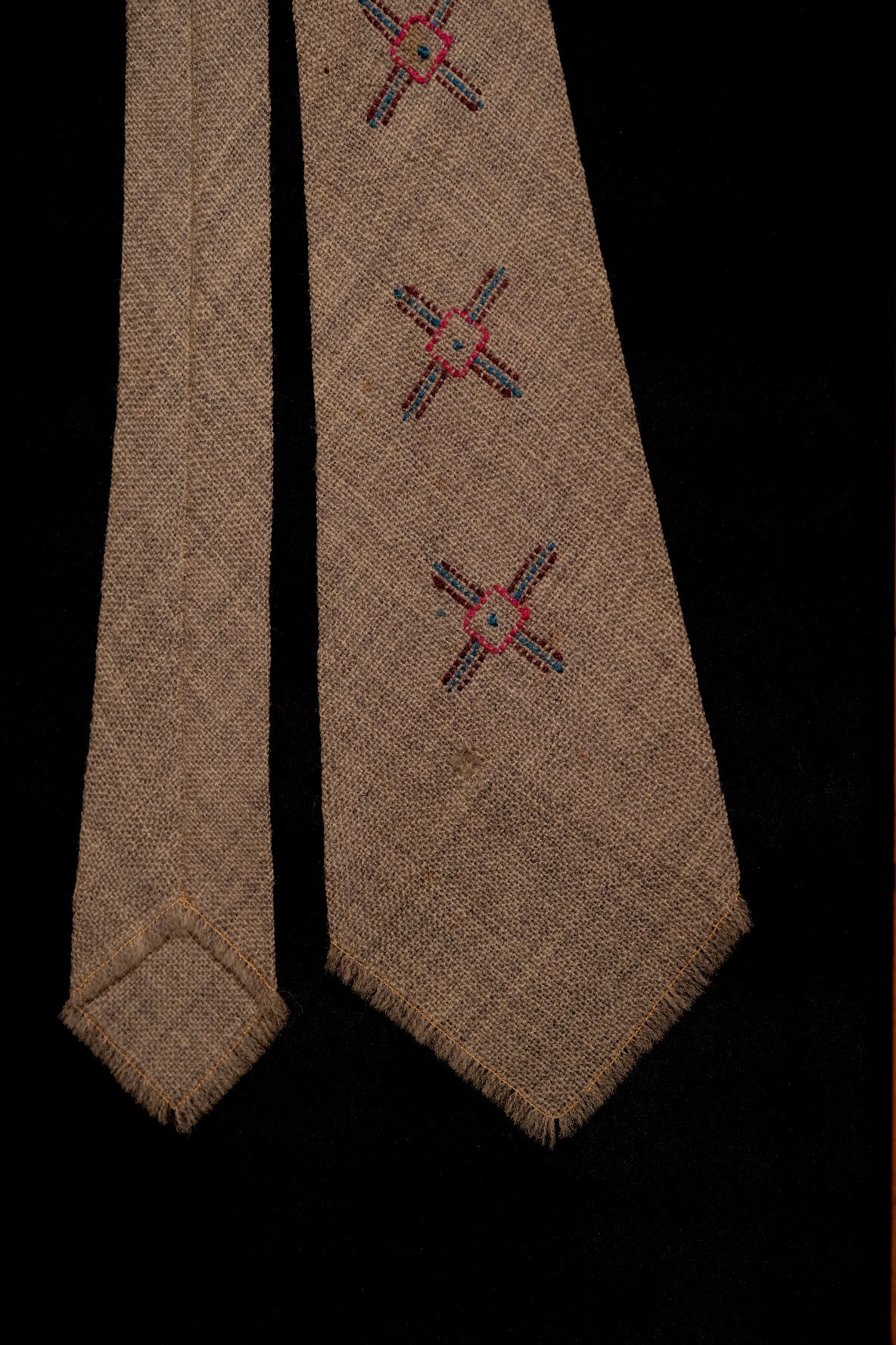 Grey Native American Tie With Cross Embroidery