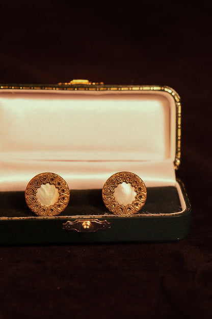 Victorian Circular Cufflinks With Mother Of Pearl Centre
