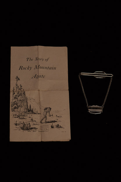 1940s Tie Bar With Rocky Mountain Agate Plate & Pamphlet