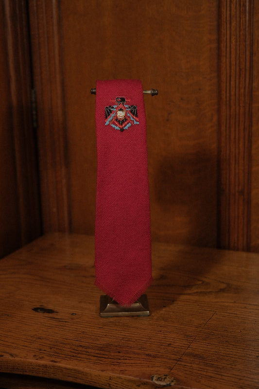 Red Native American Tie With Intricate Thunder Bird Embroidery