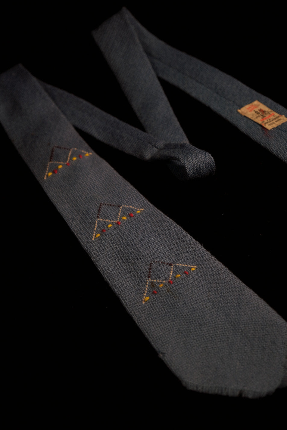 Light Blue Pyramid Embroidered Native American Tie By Indian Cravats, Santa Fe