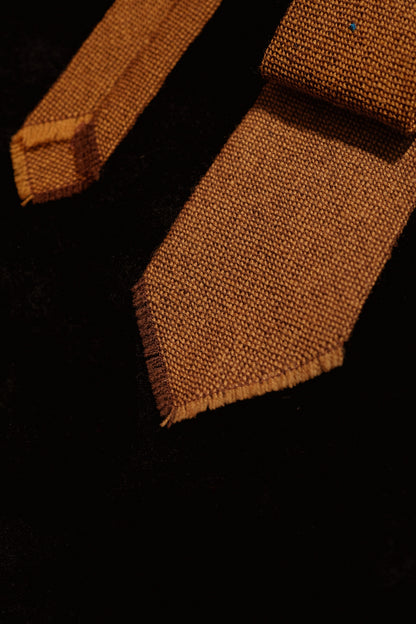 Mustard Native American Tie With Flower Embroidery By Tewa Weavers