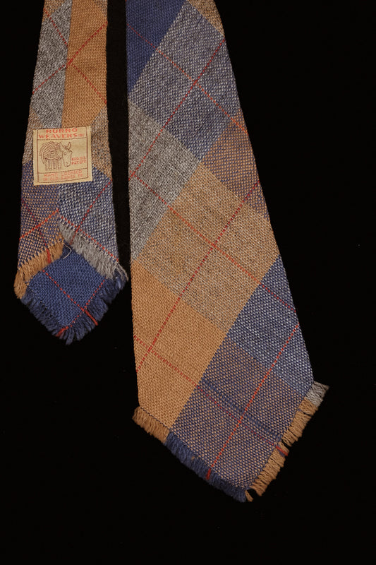 Mustard & Blue Blanket Check Native American Tie By Burro Weavers