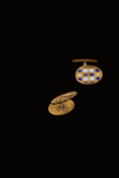 Edwardian 1890s Hand Painted Harlequin Cufflinks