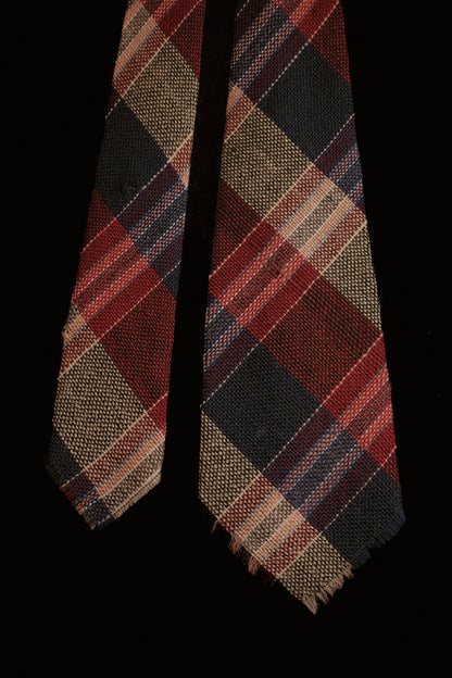 Red,Blue and Cream Checked Native American Tie By Baures Weavers, New Mexico