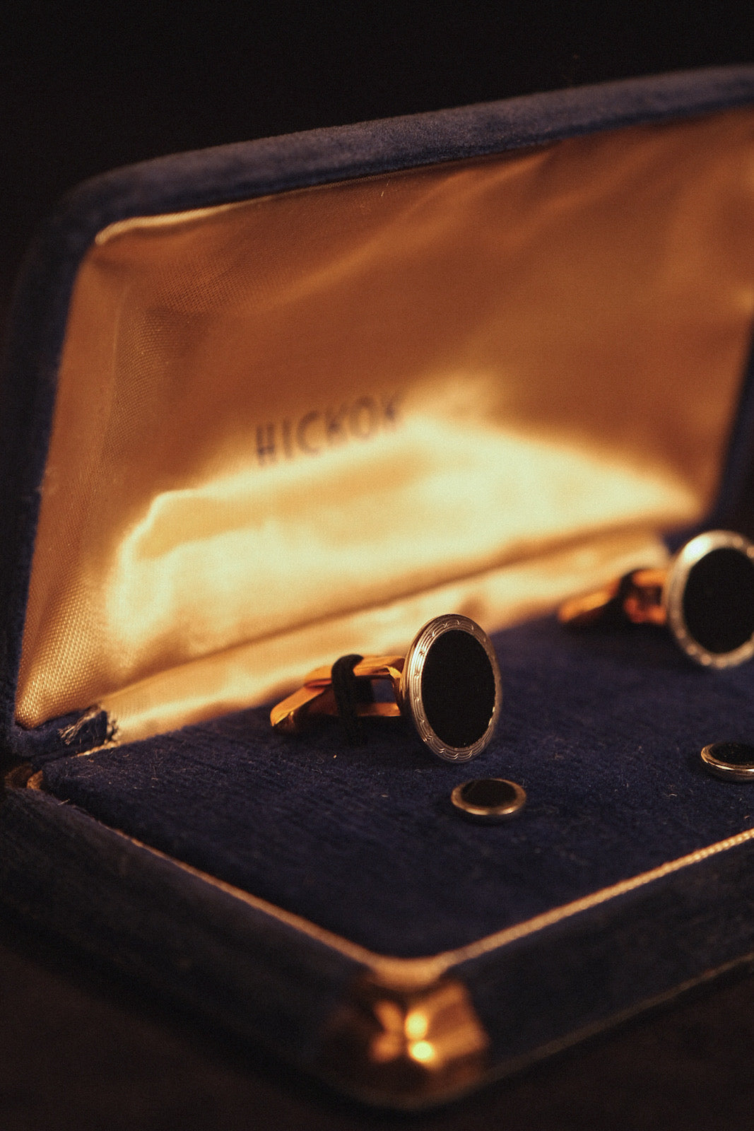 1930s Black Enamel Cufflinks & Stud Set By Hickock