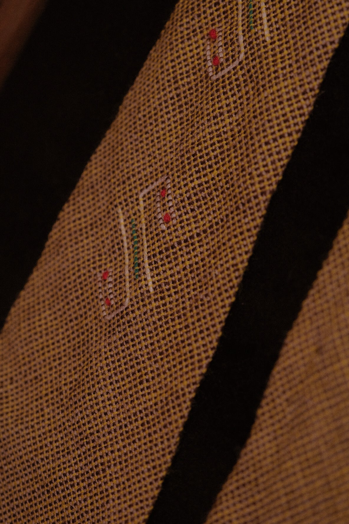 1930s Mustard Native American Tie With Embroidery By Sandia Weavers